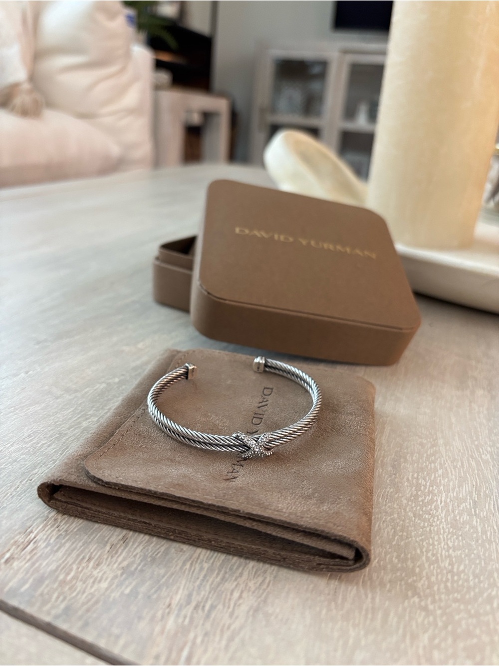 David Yurman Double Cable Diamond Pave X Cuff Bracelet